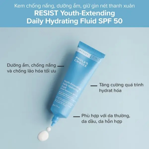 Kem ngày mềm mịn, chống nắng phổ rộng Paula's Choice Resist Youth-Extending Daily Mattifying Fluid SPF50 15ml/60ml