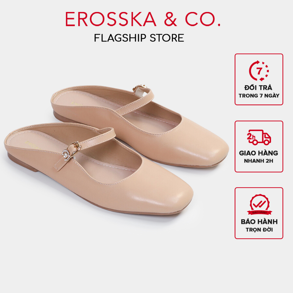 Erosska - Giày nữ đế bệt quai ngang phong cách thanh lịch màu kem - EF021