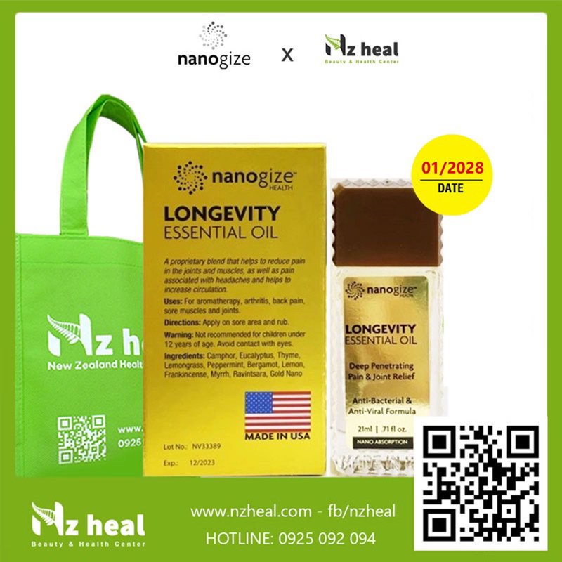 Dầu gió vàng NANOGIZE Longevity Essential Oil Deep Penetrating  - Date 01/2028
