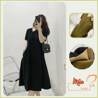 Đầm polo nữ thun cotton, phom váy suông rộng, thiết kế cúp sườn tôn eo M42 - Min Design