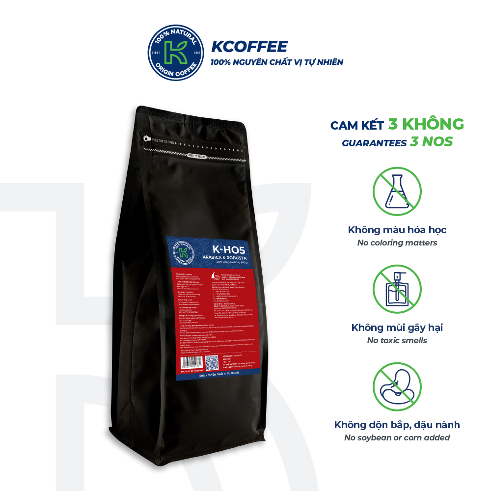 Cà phê rang xay Robusta Arabica K PhucSinh 5 Túi 908G