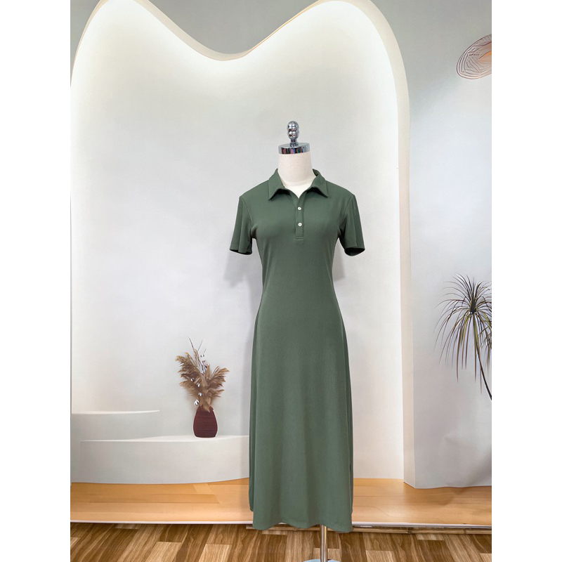 Váy polo thun tăm dáng suông