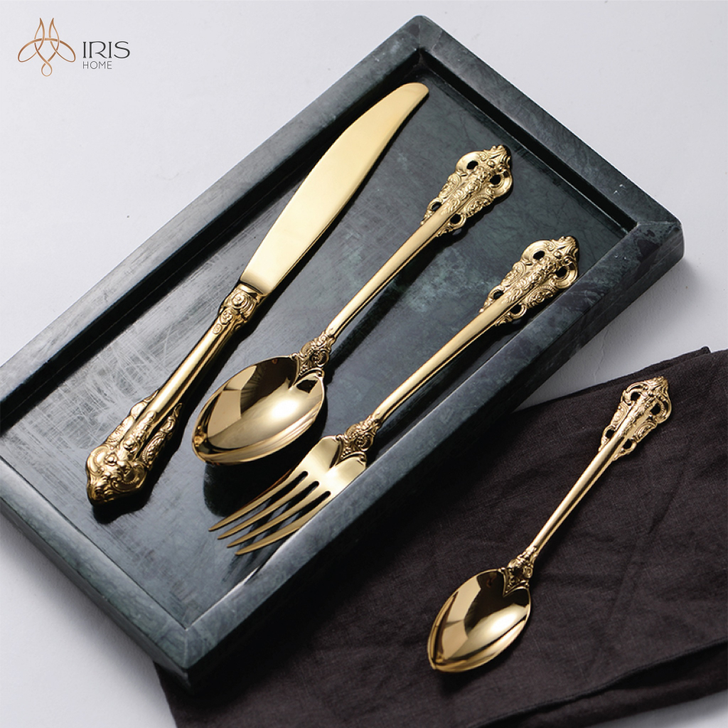 Set dao đĩa vân vàng cao cấp - Set dao dĩa trang trí chụp ảnh bàn tiệc, bàn ăn - Quà tặng độc đáo ý nghĩa
