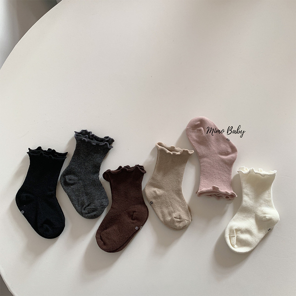 Tất vớ cổ bèo nhún màu trơn đáng yêu cho bé T46 Mimikids