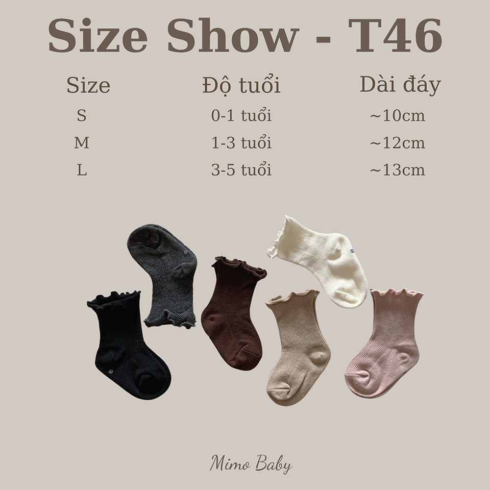 Tất vớ cổ bèo nhún màu trơn đáng yêu cho bé T46 Mimikids