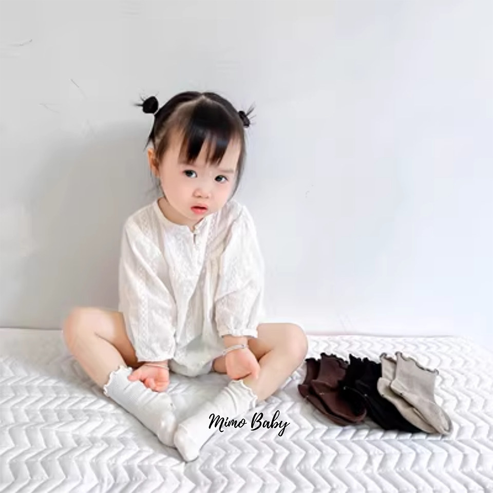 Tất vớ cổ bèo nhún màu trơn đáng yêu cho bé T46 Mimikids
