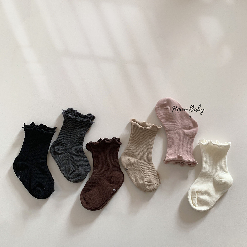 Tất vớ cổ bèo nhún màu trơn đáng yêu cho bé T46 Mimikids