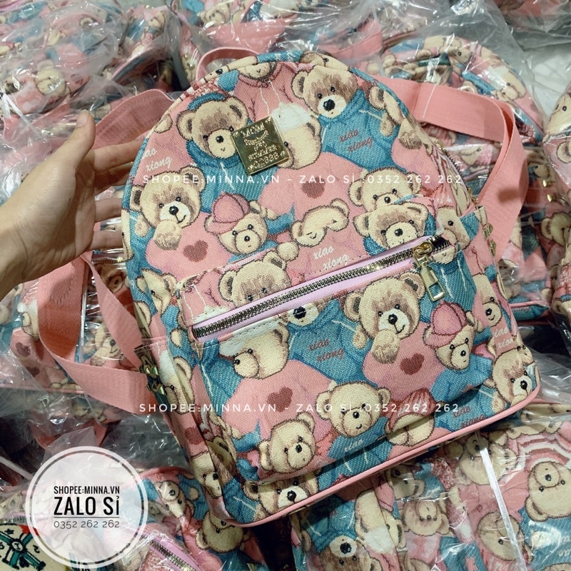Balo gấu màu hồng size to 40cm để vừa sách vở hình ngộ nghĩnh dễ thương