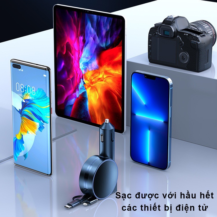 TẨU SẠC SIÊU NHANH Ô TÔ ĐA NĂNG 3IN1 60W TỰ THU GỌN DÂY