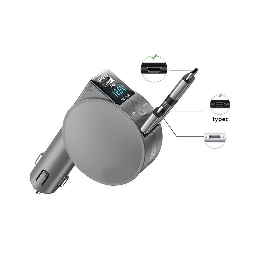 TẨU SẠC SIÊU NHANH Ô TÔ ĐA NĂNG 3IN1 60W TỰ THU GỌN DÂY