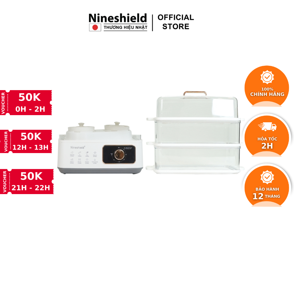 Nồi hấp Nineshield KB3001 đa năng 3 tầng dung tích lớn 22L - An toàn cách nhiệt - Hàng chính hãng