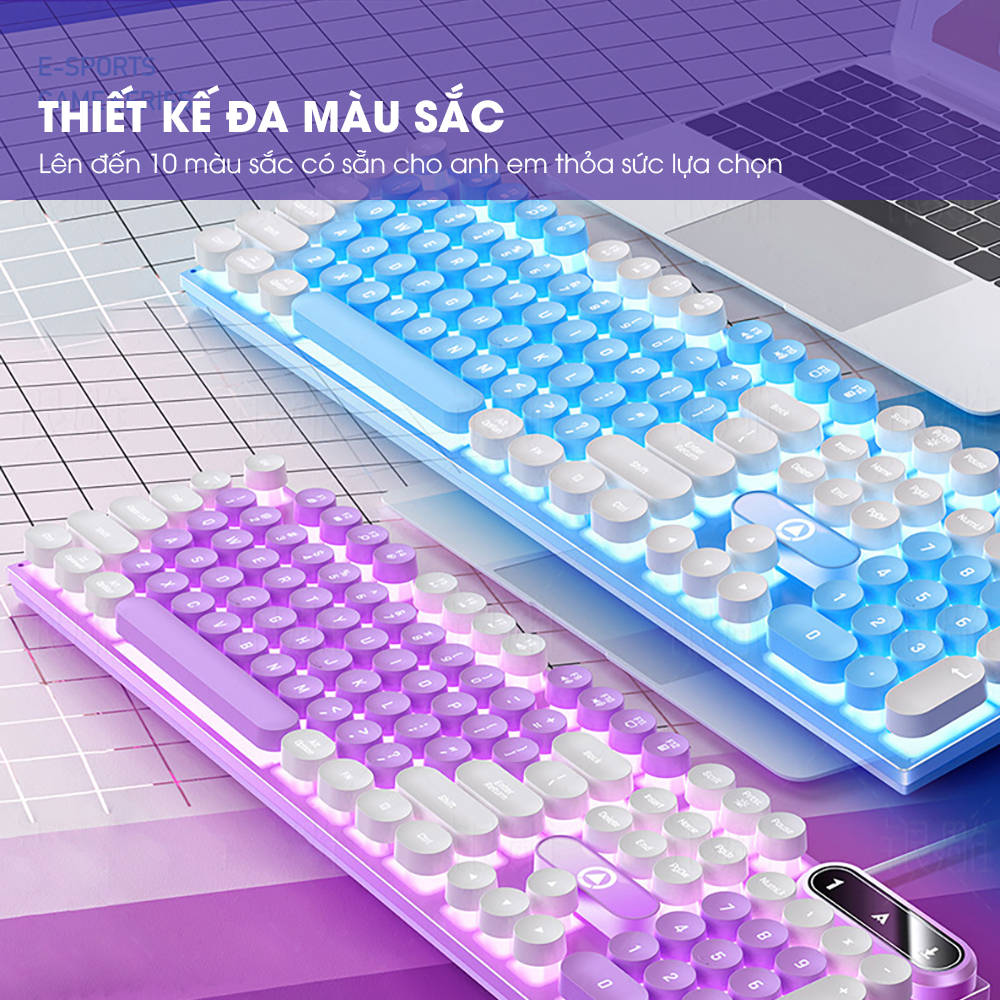 Bàn phím máy tính giả cơ YINDIAO K600 có dây nút tròn 104 keys gaming văn phòng LED RGB full size