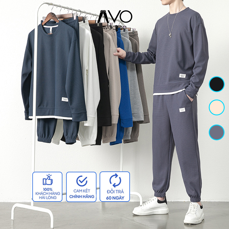 Đồ bộ nỉ thu đông Nam Nữ dài tay phối Layer Avocado, Bộ quần áo thể thao dài tay năng động chất tổ ong cao cấp