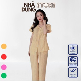 Đồ Bộ Nữ Mặc Nhà Vải Kate Tay Ngắn Quần Dài Mềm Mịn Mát Dưới 65kg Nhã Dung Store A40