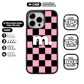 Ốp lưng iphone chống sốc MCASE Caro Hồng in theo yêu cầu 1 ký tự ngang chính hãng full box