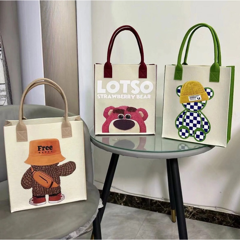 Túi Vải Nỉ Tote Hoạ Tiết Hình Gấu Lotso