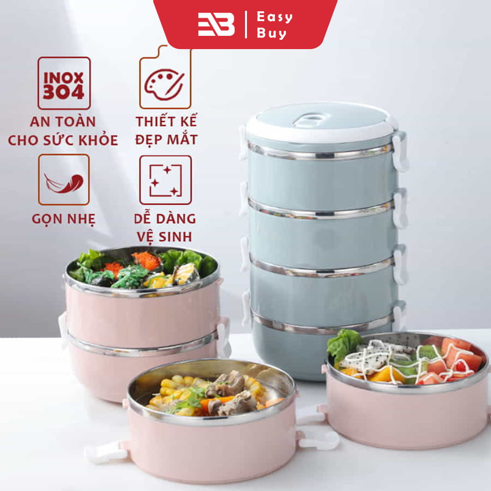 Hộp Cơm Văn Phòng Giữ Nhiệt 4 Tầng Lõi Inox Cao Cấp Chia Ngăn Chống Tràn Nhỏ Gọn Xinh Xắn Dễ Dàng Vệ Xinh