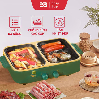 Bếp lẩu nướng 2 ngăn hàn quốc, nồi lẩu 2 in 1 siêu chống dính đa năng - bếp điện đa năng-mp