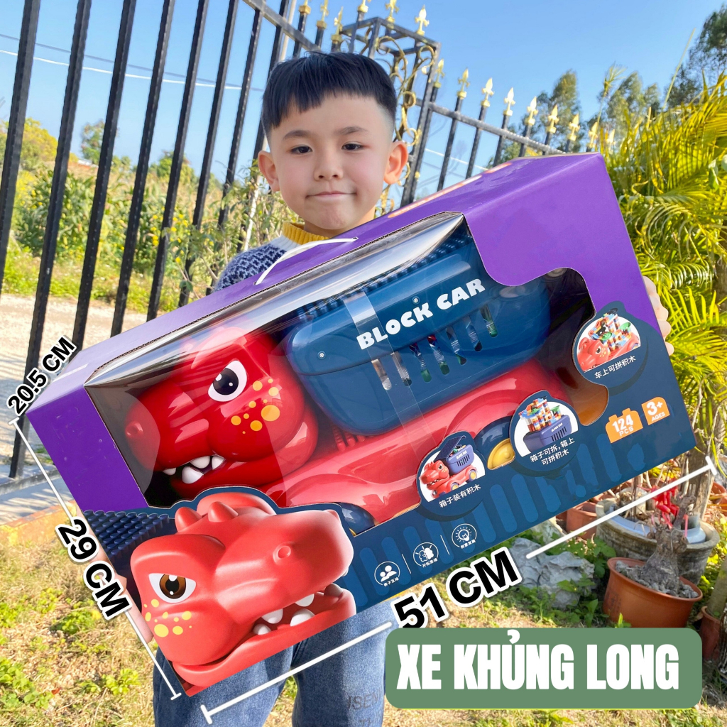 Xe ô tô đồ chơi khủng long vịt máy xúc chở 124 chi tiết leg.o cho bé lắp ráp sáng tạo