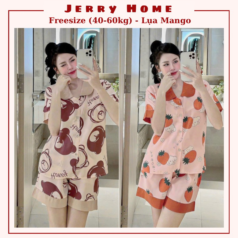 Đồ Bộ Freesize 40-60kg, Pijama Đồ Ngủ Tay Ngắn Quần Đùi Chất Liệu Mango Thoáng Mát