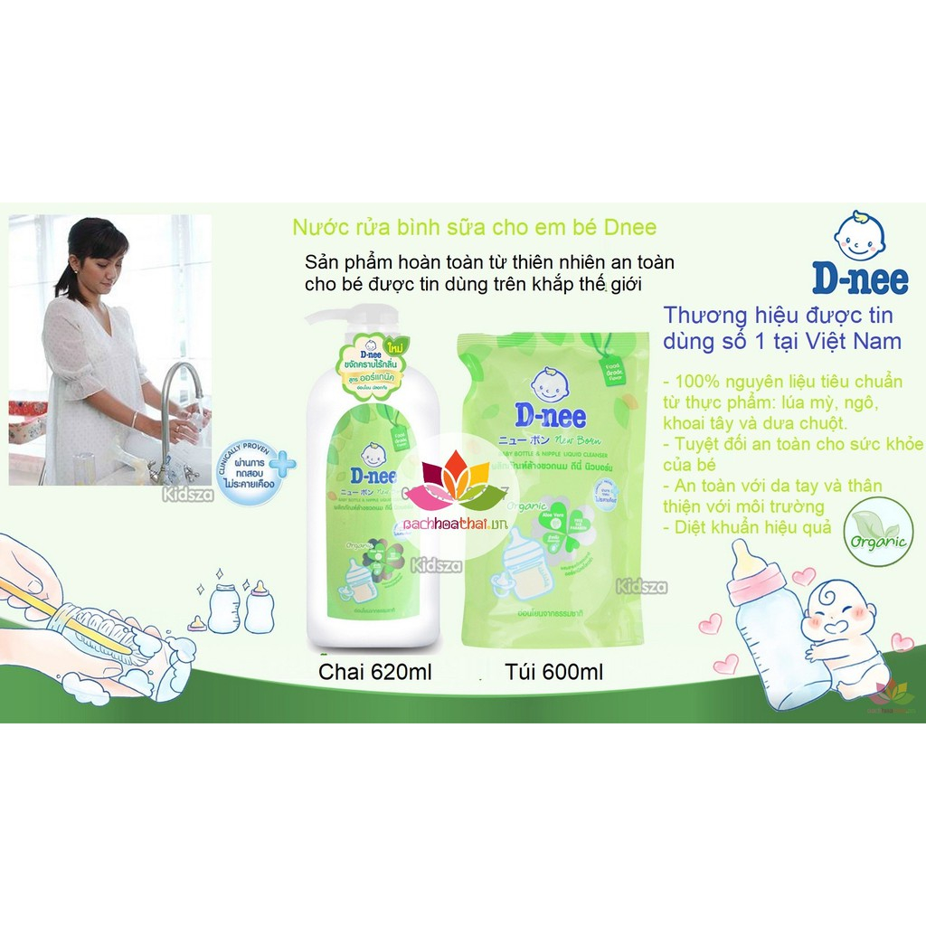 Nước rửa bình sữa Dnee Organic Túi 550ml, Chai 600ml Thái Lan