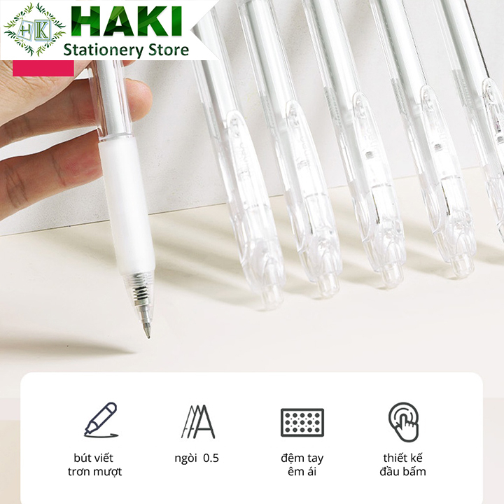 Bút gel HAKI bút bi bấm mực nước màu đen Deli ngòi 0.5mm đồ dùng học tập văn phòng phẩm B38