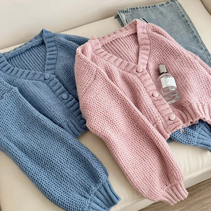 Áo Len Dáng Ngắn Cúc Bọc, Áo Croptop Cardigan Len - TITTO CLUB