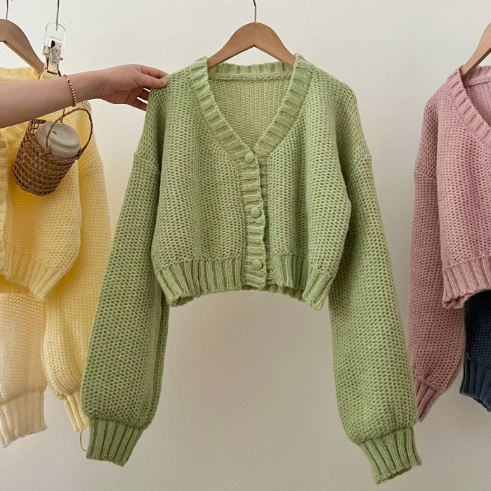 Áo Len Dáng Ngắn Cúc Bọc, Áo Croptop Cardigan Len - TITTO CLUB