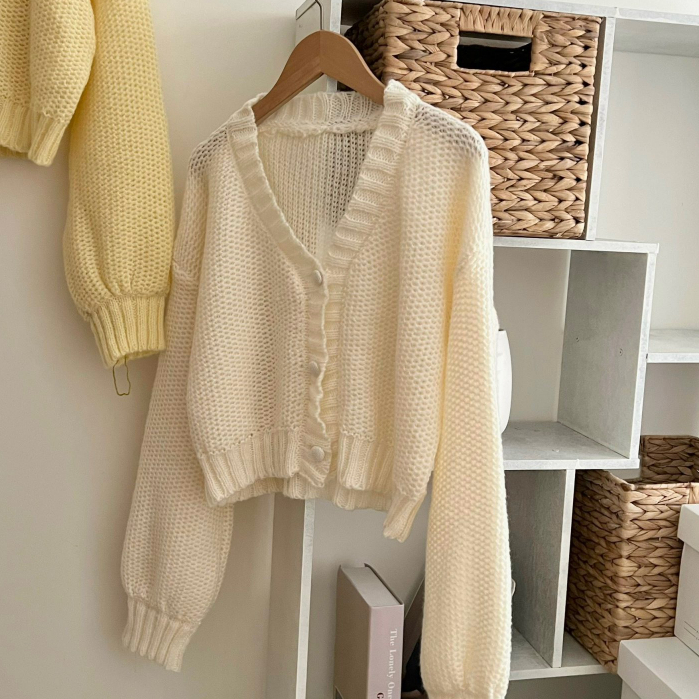 Áo Len Dáng Ngắn Cúc Bọc, Áo Croptop Cardigan Len - TITTO CLUB