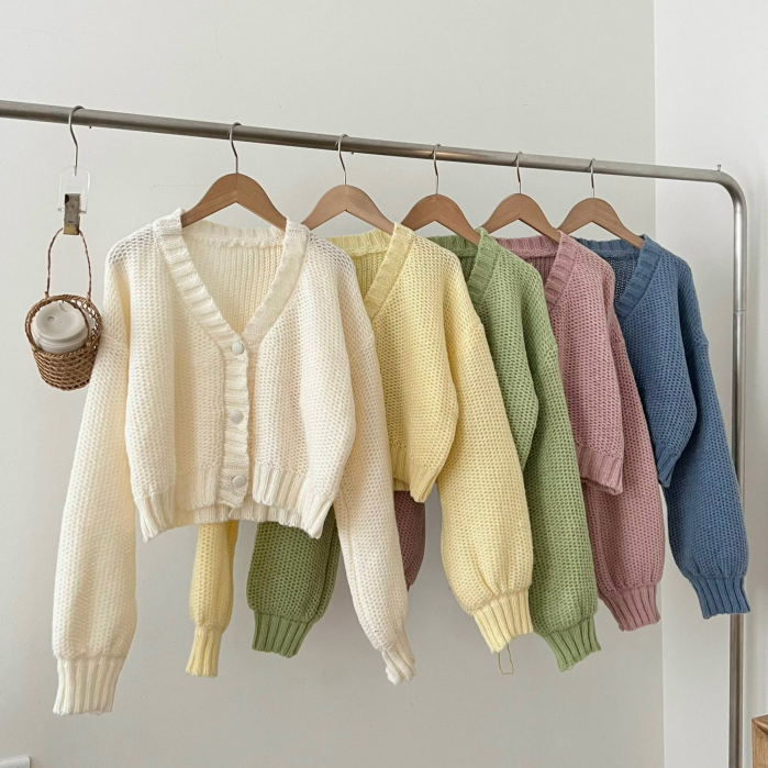 Áo Len Dáng Ngắn Cúc Bọc, Áo Croptop Cardigan Len - TITTO CLUB