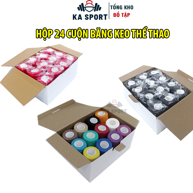 Combo Hộp 24 Cuộn Băng Cuốn Tự Dính, Băng Cuốn Cao Su Non, Băng Keo Thể Thao Chống Chấn Thương