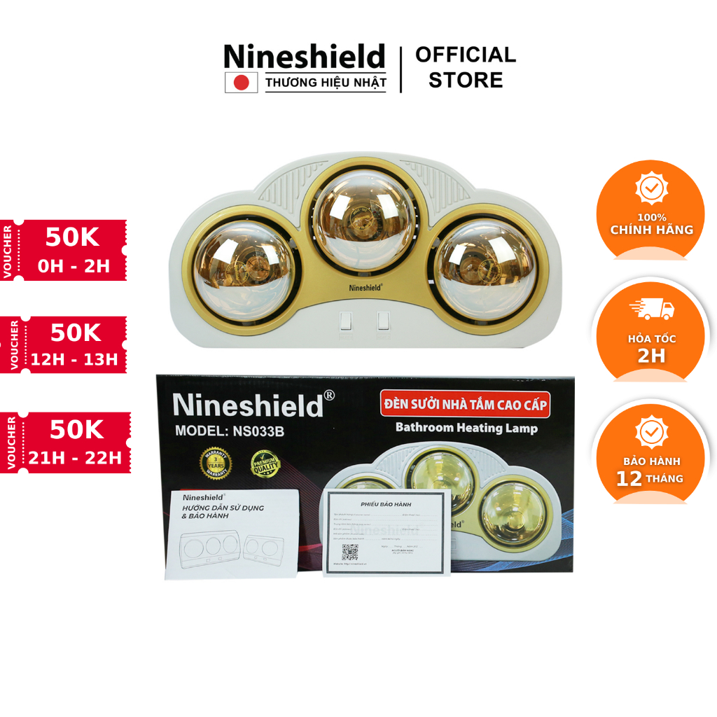 Đèn sưởi nhà tắm 3 bóng Nineshield NS033B [Mã BMLTB200 giảm đến 100K đơn 499K]