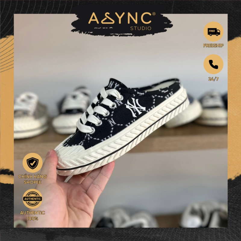 Giày sục MLB Mule đạp gót màu đen nâu denim xanh dễ mang, giá tốt | CODE: 3AMUUA11N