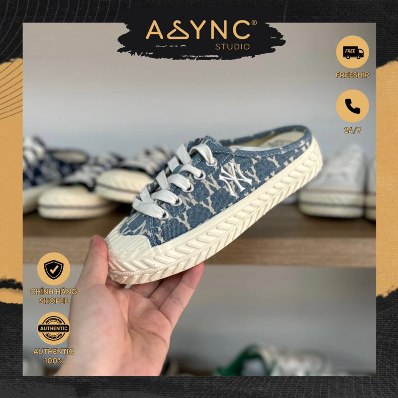 Giày sục MLB Mule đạp gót màu đen nâu denim xanh dễ mang, giá tốt | CODE: 3AMUUA11N