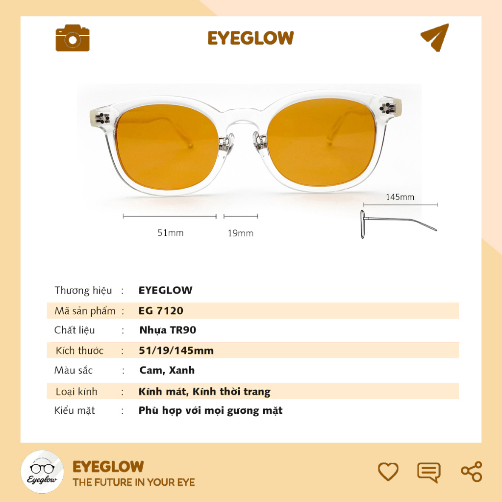 Kính mát thời trang Eyeglow thiết kế cá tính trẻ trung đi nắng siêu hot chống tia UV EG7120