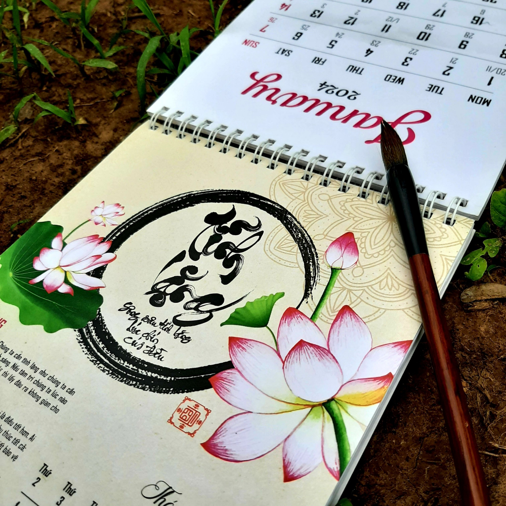 Lịch để bàn thư pháp TÂM AN - Giáp Thìn 2024 | 70 câu nói Phật Pháp | Tặng túi đựng trang nhã