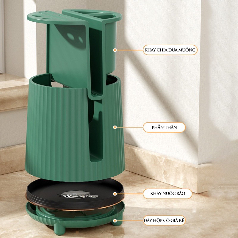 Ống Đựng Đũa Thìa Dao Thớt Xoay 360 Độ có Đế Thoát Nước Tiện Lợi