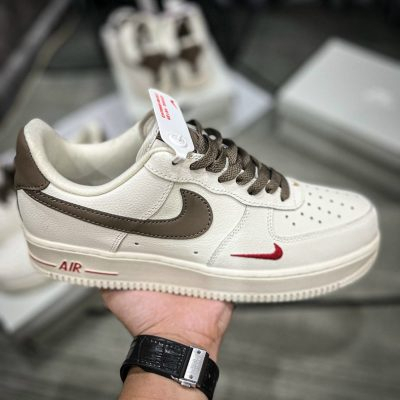 Giày nike_AF1 trắng Full, Giày sneaker nike_air_force 1 vệt nâu White brown nam nữ cao cấp Full Box Bill dễ phối đồ