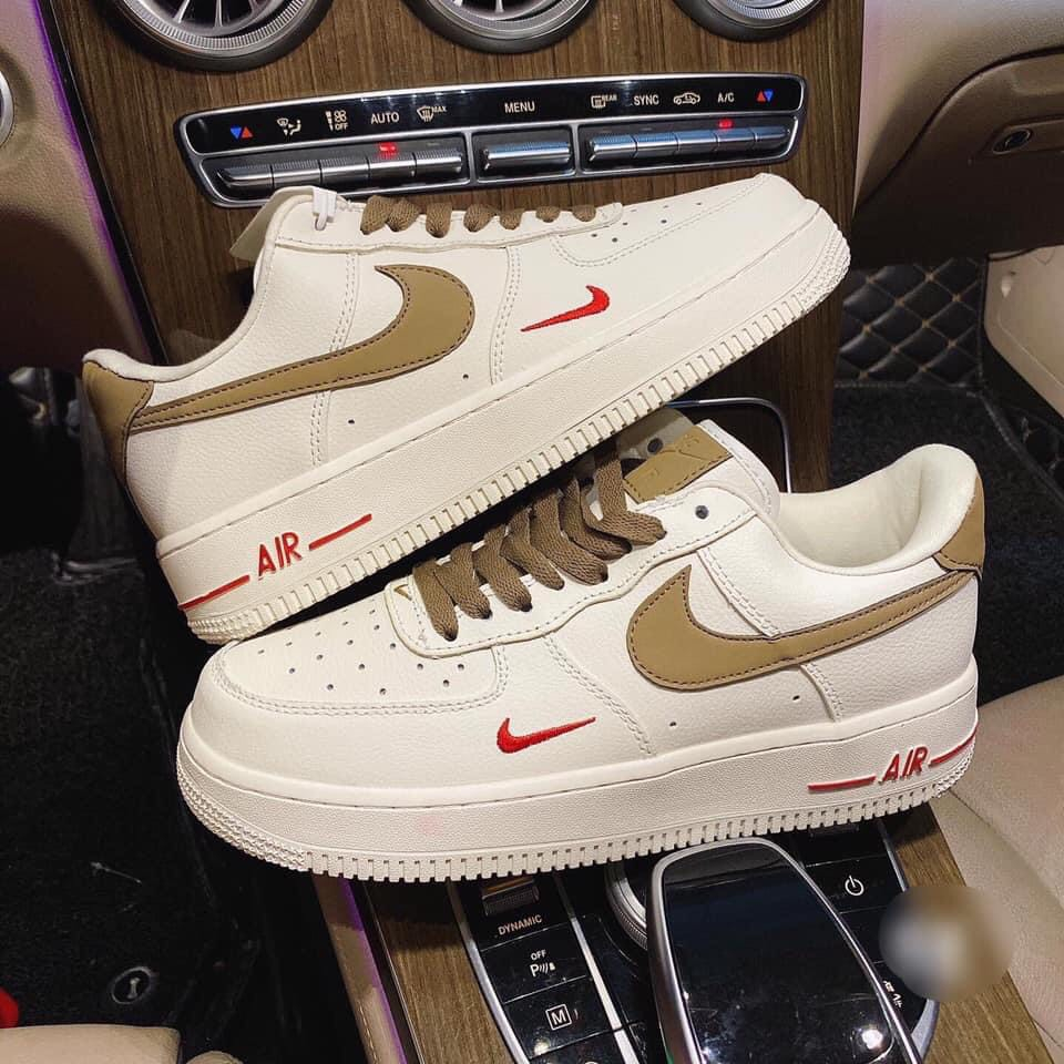 Giày nike_AF1 trắng Full, Giày sneaker nike_air_force 1 vệt nâu White brown nam nữ cao cấp Full Box Bill dễ phối đồ
