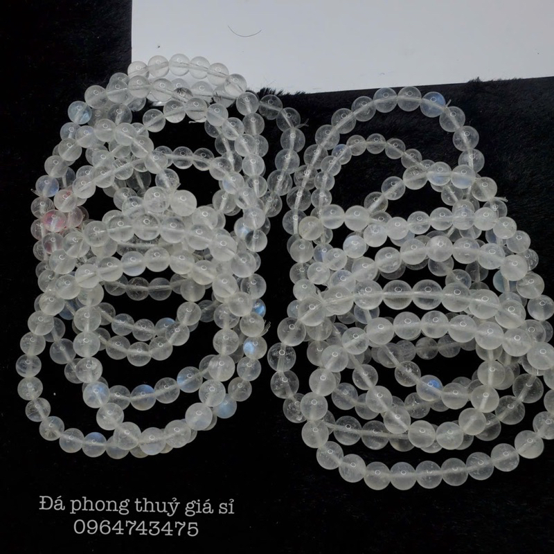 Vòng tay lắc tay đá mặt trăng moonstone ánh xanh chất siêu đẹp mịn kich thước 7-8mm tặng kèm hộp gấm khi mua