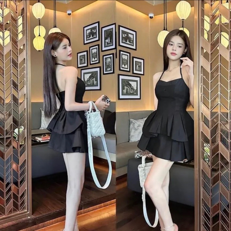 Set áo hai dây tết mix chân váy xếp ly xòe siêu xinh chuẩn hàng thiết kế form loại 1 xịn