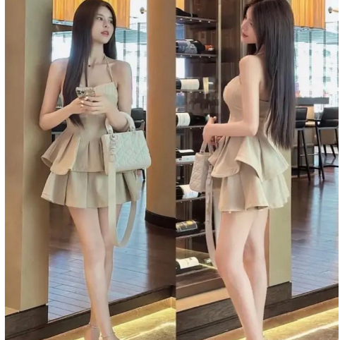 Set áo hai dây tết mix chân váy xếp ly xòe siêu xinh chuẩn hàng thiết kế form loại 1 xịn