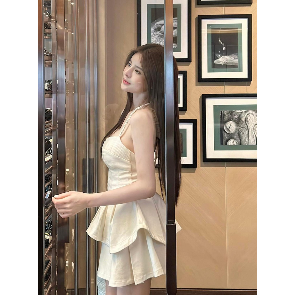 Set áo hai dây tết mix chân váy xếp ly xòe siêu xinh chuẩn hàng thiết kế form loại 1 xịn