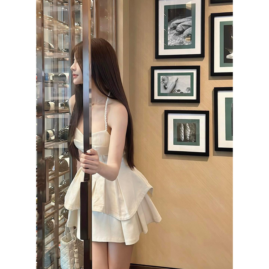 Set áo hai dây tết mix chân váy xếp ly xòe siêu xinh chuẩn hàng thiết kế form loại 1 xịn