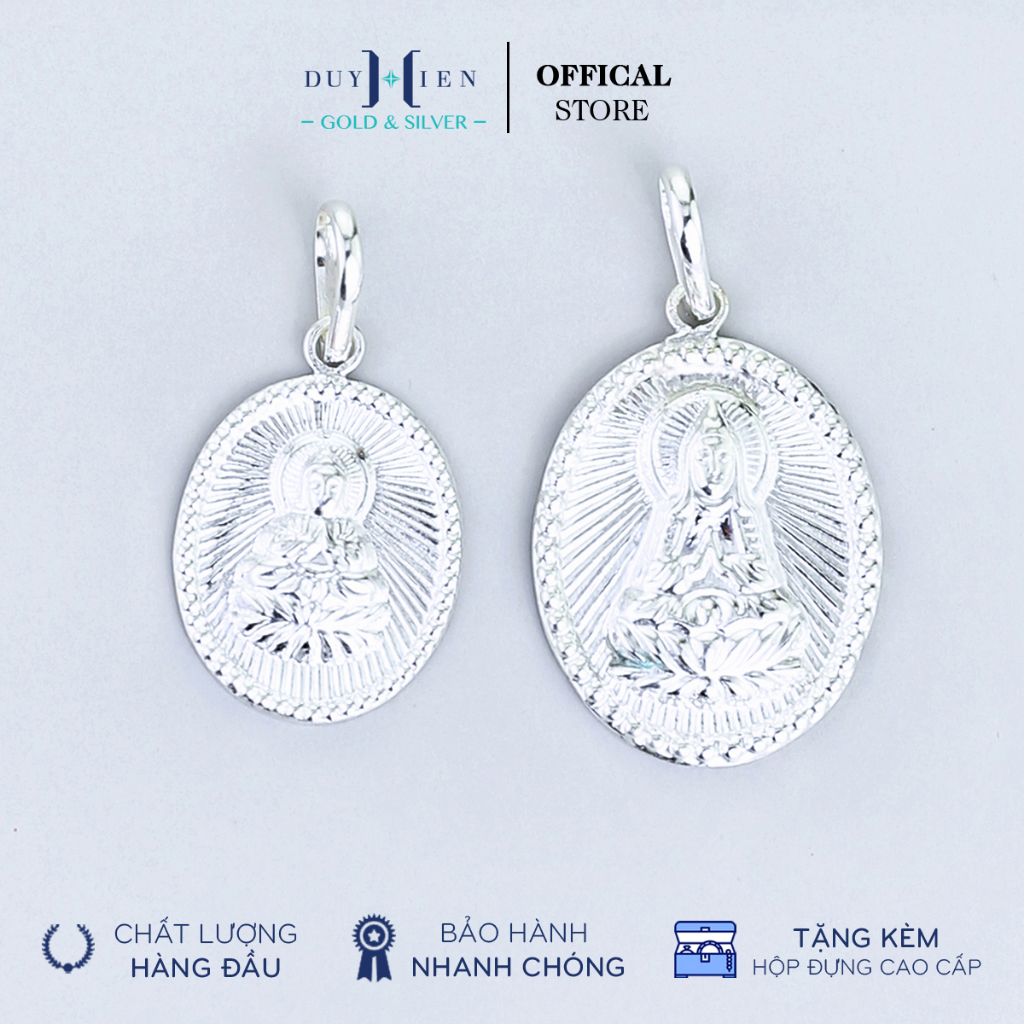 Mặt Dây Chuyền Bạc Duy Hiển Hình Tượng Phật Quan Thế Âm Bồ Tát Hình Bầu Dục Đủ 2 Size