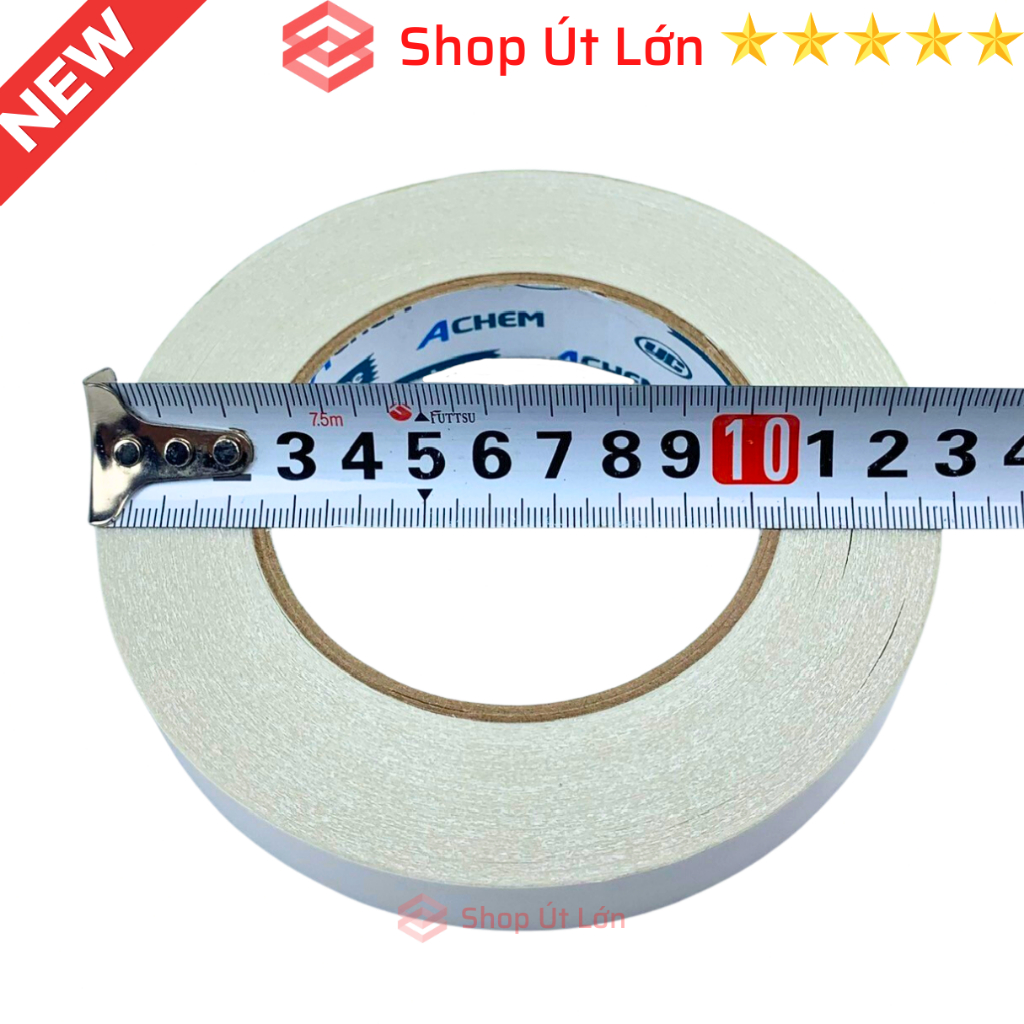1 Cuộn băng keo 2 mặt trắng, rộng 2cm, dài 55 mét, lõi siêu mỏng, nặng 175gram