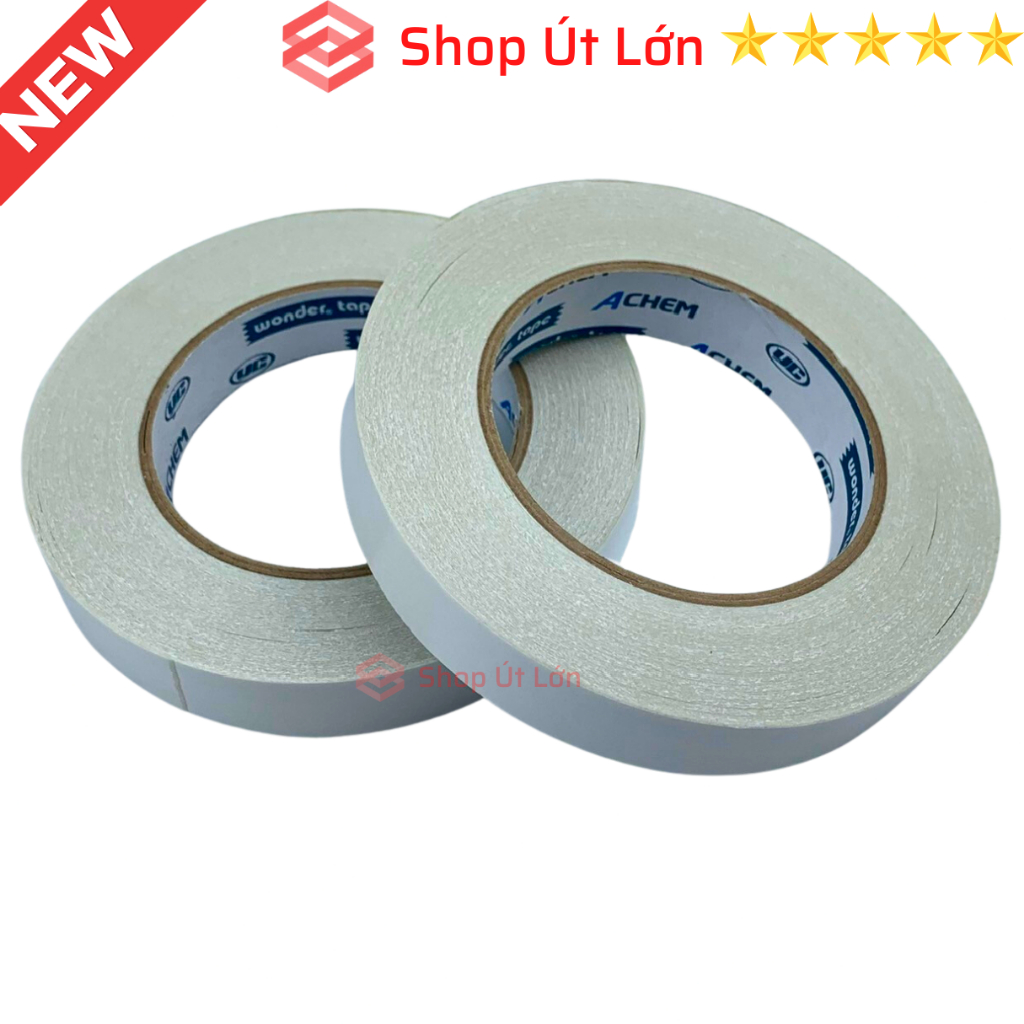 1 Cuộn băng keo 2 mặt trắng, rộng 2cm, dài 55 mét, lõi siêu mỏng, nặng 175gram