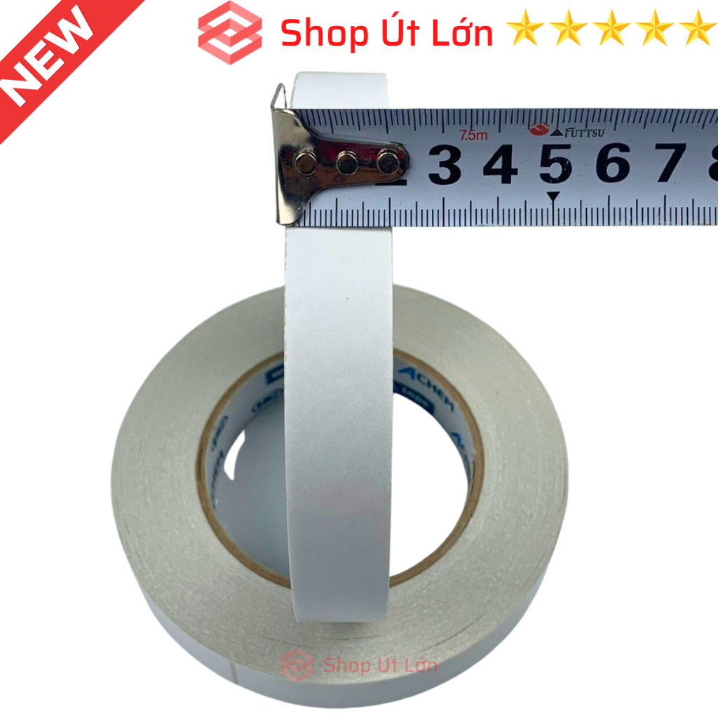 1 Cuộn băng keo 2 mặt trắng, rộng 2cm, dài 55 mét, lõi siêu mỏng, nặng 175gram