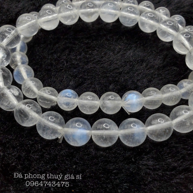 Vòng tay lắc tay đá mặt trăng moonstone ánh xanh chất siêu đẹp mịn kich thước 7-8mm tặng kèm hộp gấm khi mua