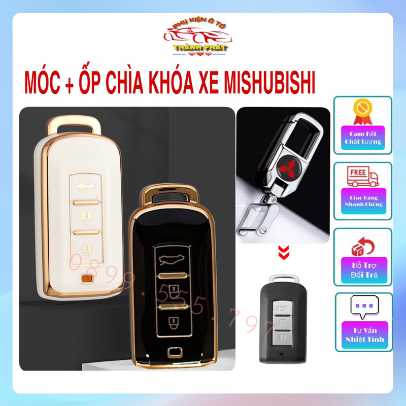 Móc khóa kèm ốp bảo vệ chìa khóa xe Mitsubishi Xpander, Outlander, Attrage, Mirage, Pajero nhựa mềm TPU tráng gương